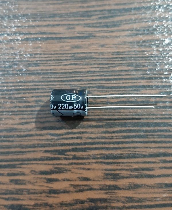 CAP 50V 220uF - خازن الکترولیت، 50 ولت، 220 میکروفاراد
