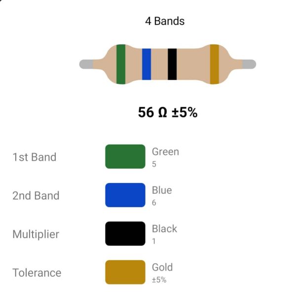 RESISTOR 1/4W 56R %5 – مقاومت 1/4 وات 56 اهم ۵% کربنی