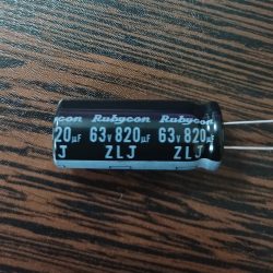 Rubycon 63V 820uf - خازن الکترولیت 63 ولت 820 میکرو فاراد سری ZLJ - ابعاد 30 * 12.5